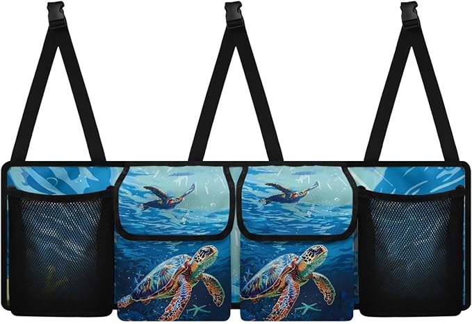 Sea Turtles Trunk Organizer for Women Men Starfish Auto Hanging Seat Back Storage for SUV,Truck,Van Car Organization