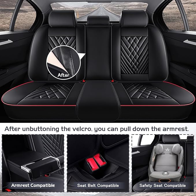 Truck Seat Covers for Ford Bronco 2021-2026, Waterproof Premium Leather Full Coverage Car Seat Cover, Muscle Sport Style Auto Interior Seat Cover Sets (Full Set/Black Red)