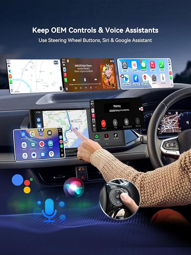 USB-C Wireless CarPlay & Android Auto Adapter, Plug-in Dongle Converts Factory Wired CarPlay/Android Auto to Wireless (Gloss Black, USB-C)