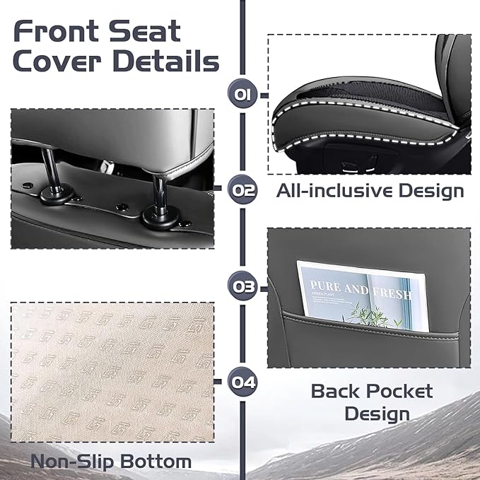 Truck Seat Covers for Toyota Tacoma 2006-2026, Waterproof Premium Leather Full Coverage Car Seat Cover, Muscle Sport Style Auto Interior Seat Cover Sets (Front Set/Gray Black)