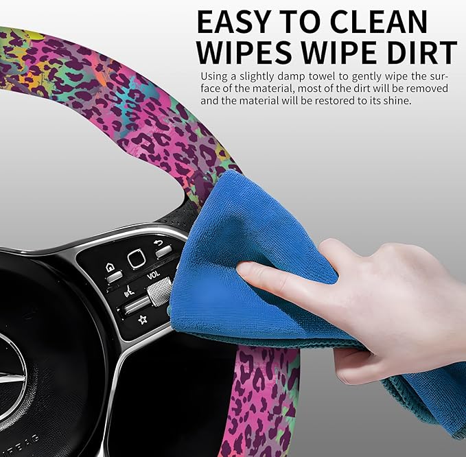 Elastic Car Steering Wheel Cover, Universal 15 inch Non-Slip Breathable Neoprene Steering Wheel Protector, Car Accessories for Women Men Fit Auto, Suvs, Truck Colorful Leopard Print