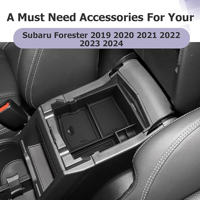 LUWU Center Console Organizer Compatible with 2019 2020 2021 2022 2023 2024 Subaru Forester Accessories Armrest Console Secondary Storage Box Insert Tray ABS Material Black