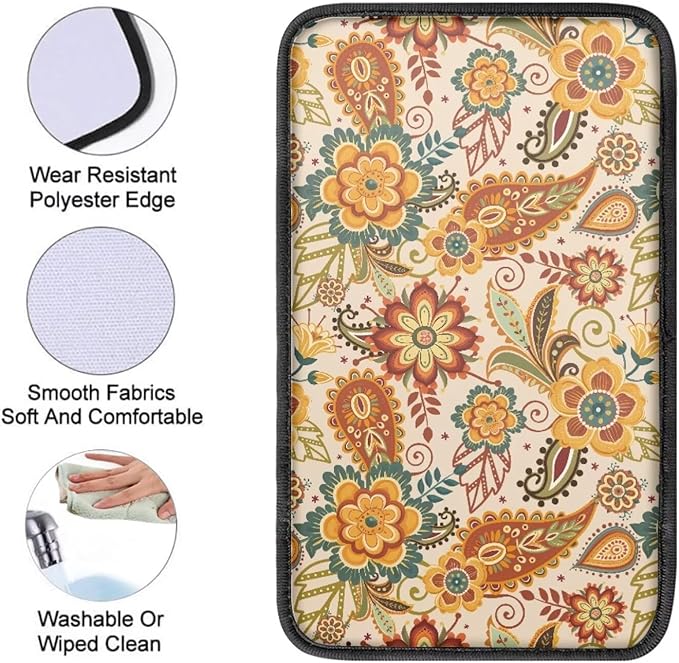 Dreaweet Bohemian Floral Arm Rest Cover for Car Women Soft Anti Slip Armrest Cover Center Console Cushion Pad Boho Car Accessories Universal Fit Most Cars SUV Sedan
