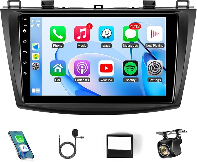 Leadfan Car Radio for Mazda 3 2009 2010 2011 2012 2013 with Wireless Carplay Android Auto,9 Inch Touchscreen for Mazda, Bluetooth,GPS,WiFi,SWC,Backup Camera