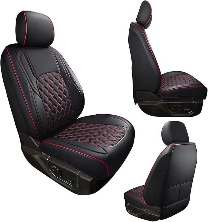 Huidasource Tacoma Seat Covers, Full Coverage Waterproof Truck Seat Cover Fit for Toyota Tacoma 2016-2023 Double & Crew Cab SR, SR5, Limited, TRD Pro, TRD Sport, TRD Off-Road (Front Pair/Black&Red)