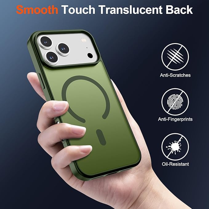 SUPFINE Magnetic for iPhone 17 Pro Max Case (Compatible with MagSafe)(Military Grade Drop Protection) Translucent Matte Shockproof with Anti-Fingerprint Phone Cover,Cangling Green