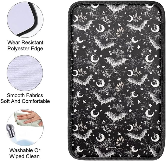 Dreaweet Starry Sky Bat Center Console Cover Halloween Car Accessories Interior Universal Middle Console Covers for SUV Truck Comfort Anti Slip Arm Rest for Car Armrest Storage Box Mat