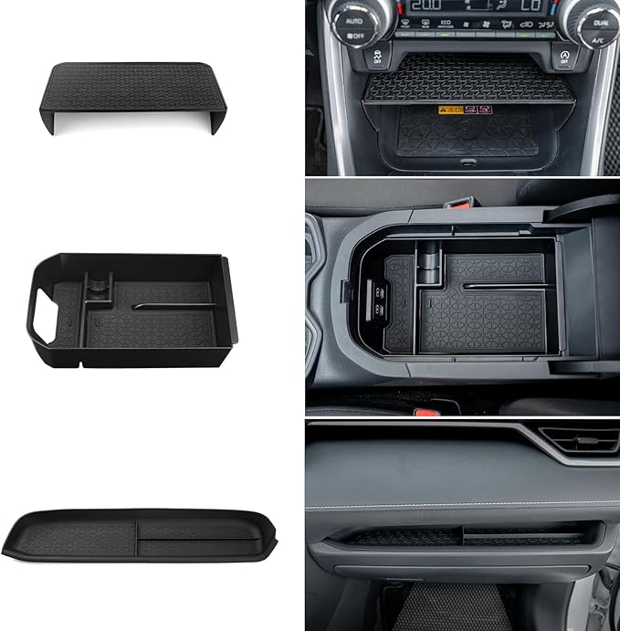 3PCS Compatible with Toyota RAV-4 Accessories Center Console Storage Tray Armrest Glove Box Organizer Passenger-side Rubber Pad for RAV4 2019-2025 Accessories