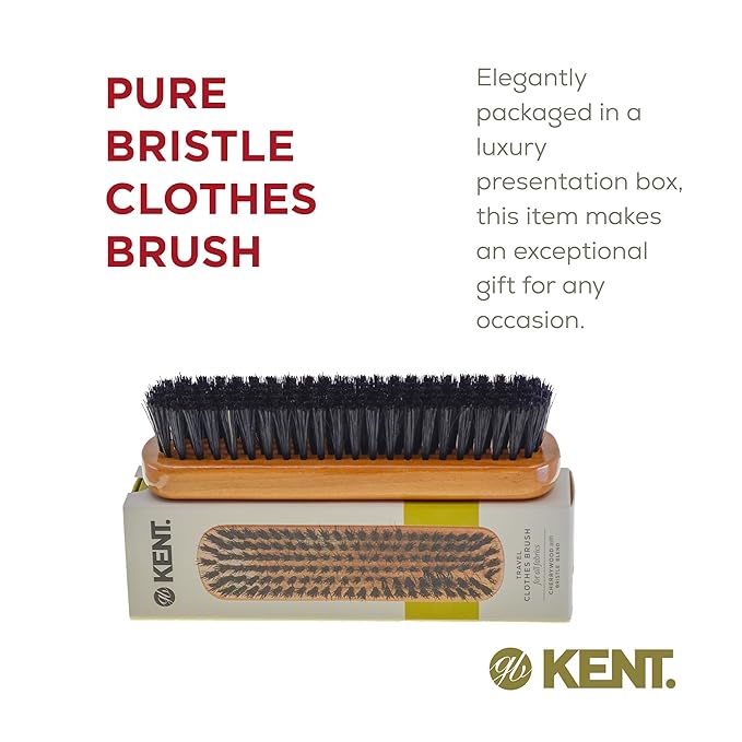 Kent CC2 Finest 100% Handcrafted Clothes Brush: Black Boar Bristle & Nylon Mix with Cherrywood Handle - Travel-Size Lint/Fuzz Remover for Cashmere, Wool, Silk; Suede Brush & Pet Hair Lint Roller
