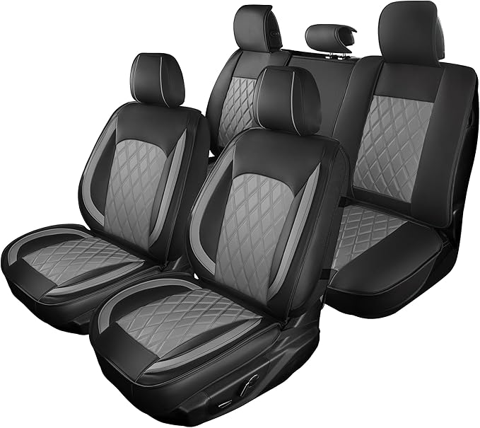 LINGVIDO Car Seat Covers Full Set (5 Seats) - Premium Perforated Nappa Leather, Waterproof Shield, Omni-Adapt Fit SUVs Sedans, Ultimate Family & Pet Protection