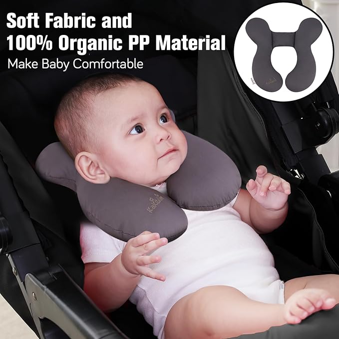 KAKIBLIN Baby Travel Pillow, Upgraded Baby Neck Pillow for Car Seat, Head Support Pillow for Car Seat, Stroller, Pushchair, Grey