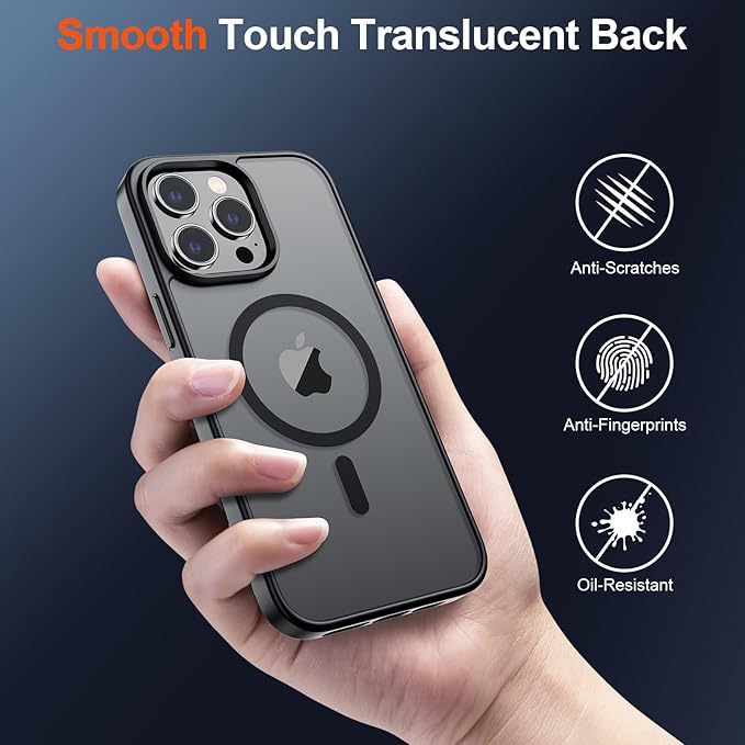 SUPFINE Magnetic for iPhone 12 Pro Max Case (Compatible with MagSafe) (Military Grade Drop Protection) Translucent Matte Shockproof Phone Case,Black