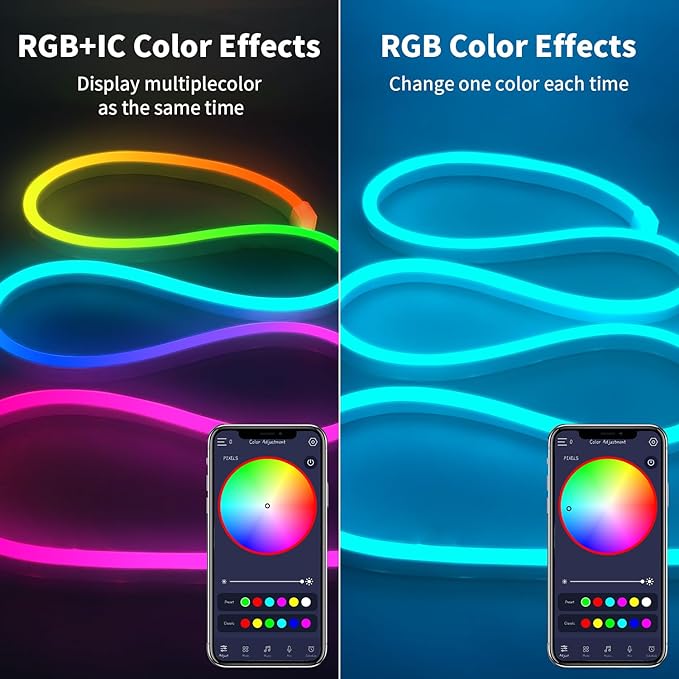 iNextStation RGB Smart IC 5V USB Neon Led Strip Lights, 16.4Ft 5M Neon Rope Lights Flexible Multicolor IP67 Waterproof LED Tape Light for TV Bedroom Kitchen Wall Indoor Outdoor Decor