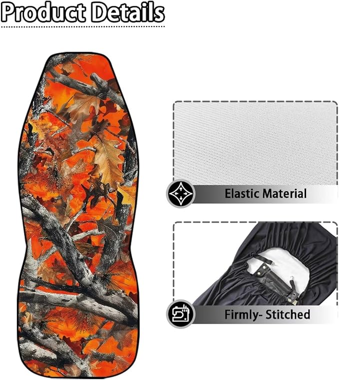 ELEQIN Orange Camo Hunting Car Seat Covers Two Front Only for Car, Automotive Interior Covers, Quick Setup Universal Fit Seat Covers for Car, Truck, SUV