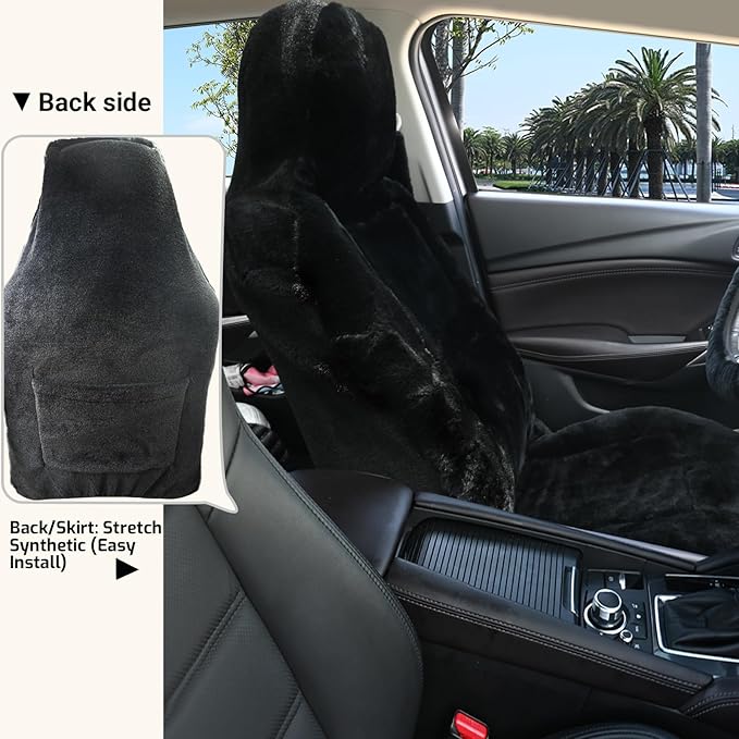 Aegis Cover Premium Australian Merino Sheepskin Car Seat Cover, Easy-Install Summer & Winter Universal Fit for SUV Truck Sedan Most Vehicles (FS-Black)
