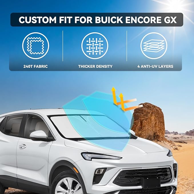 for Buick Encore GX 2020-2024 2025 2026 Windshield Sun Shade - 4 Layers Car Sunshades Front Windows Shade Cover Custom Fit for Encore Sun Visor 250T Retractable Shade Blocks UV Rays Car Accessories