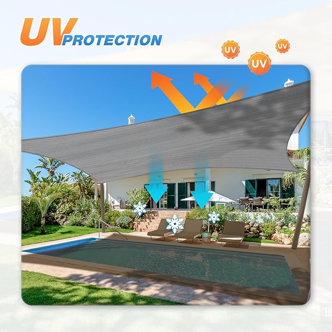 TANG 10'x14' Sun Shade Sail Rectangle Sunshade Canopy UV Block Shade Cloth Pergola Cover for Outdoor Patio Garden Gazebo Deck, Grey