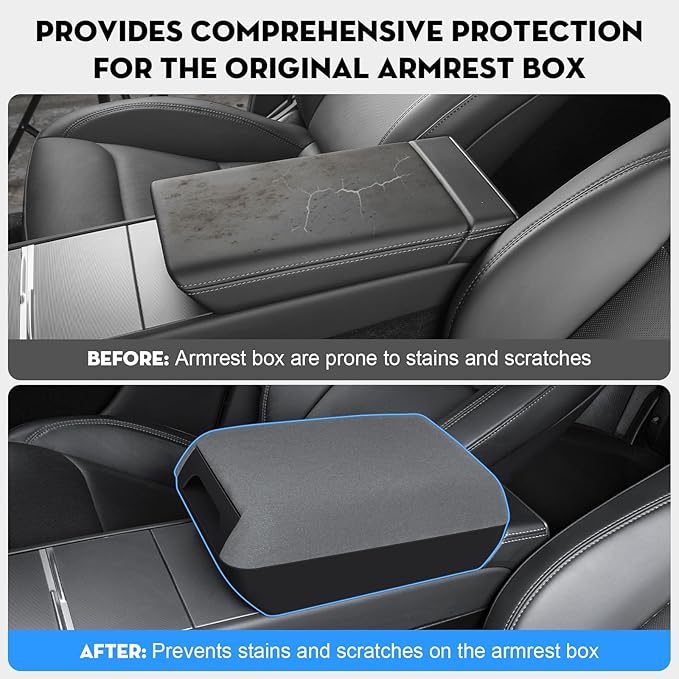 Armrest Box Cover for 2026 Tesla Model Y Juniper [Elevated] Soft Felt Center Console Armrest Cover Cushion for 2025-2026 New Model Y & 2024-2026 Model 3(Standard, Premium & Performance)