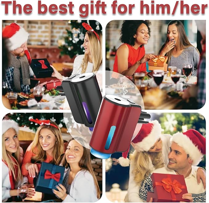 Smart Car Air Freshener,3 Levels Adjustable Strength, Rechargeable Aroma Diffuser, Built-in 220mAh, with 10pcs Aromatherapy Oil, Valentines Gifts for Women Men, Black & Red