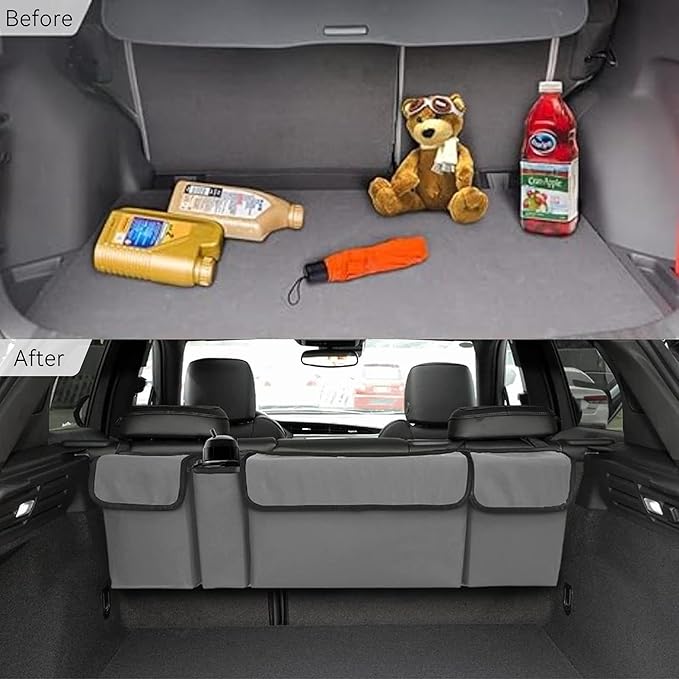 Car Trunk Organizer, Backseat Hanging Large Storage with Adjustable Straps,Waterproof PVC Collapsible Cargo Bag, Car Interior Accessories for Auto SUV MPV (Gray)