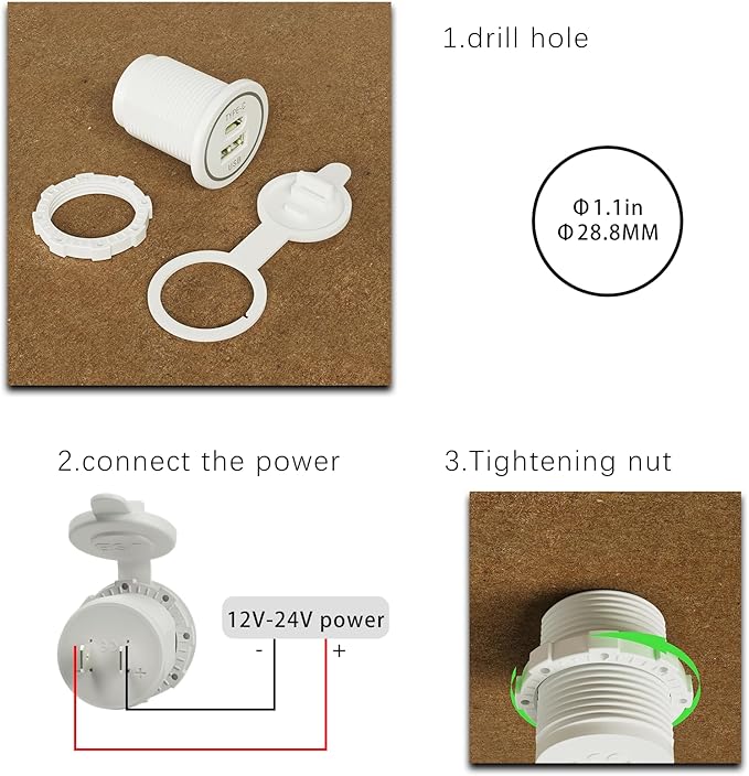 [White] USB Cigarette Lighter Socket Type C Charger DAMAVO YM1218 12V Outlet USB C Charging Port for Car Boat Marine Motorcycle ATV RV Campers Tractors Truck, USBA+C-2 PCS