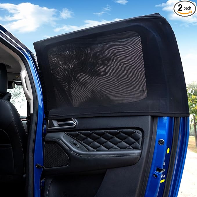 Car Rear Side Window Shades for Pickup Trucks,7 Seats Larger SUVs, Super Stretchy Mesh Car Sun Shades Mosquito Nets Covers, Anti-Sun Glare, Reduce UV Rays,Privacy Protecstion,2 Pack