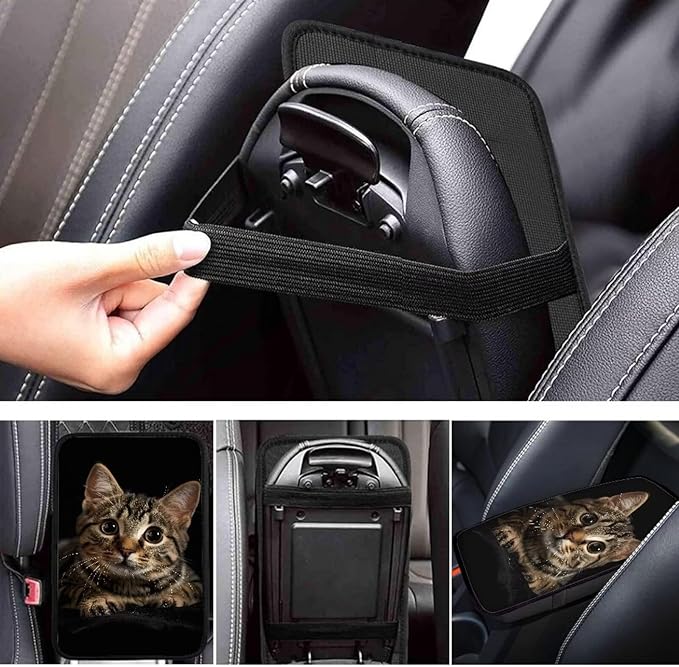 Dreaweet Car Armrest Cover Pad Soft Center Console Cover Black Cat Car Accessories for Women Interior Cute,Universal Armrest Cover for Car Truck SUV Sedan