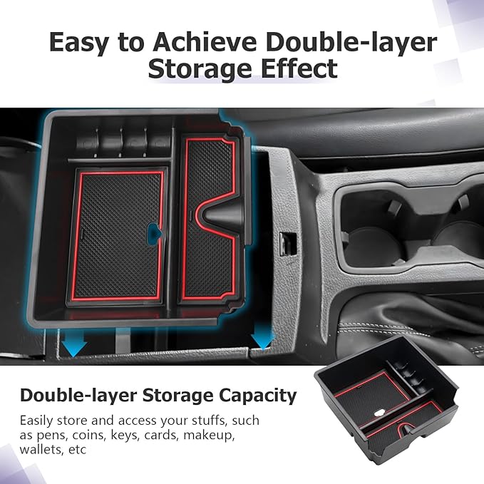 LUWU Ranger Center Console Organizer for 2019 2020 2021 2022 2023 Ford Ranger XL/XLT/Lariat/Raptor Accessories Armrest Console Storage Box Glove Organizer Tray ABS Material Red