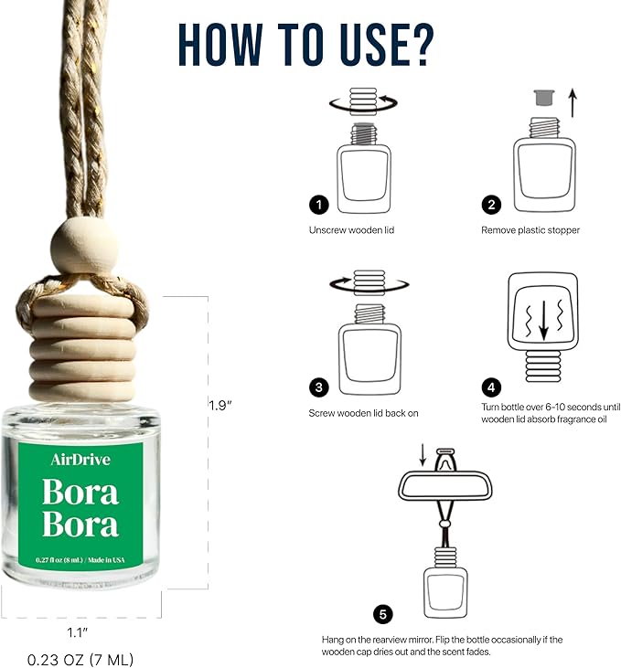 Car Air Freshener Tropical Bora-Bora 2 Pack Coconut Hanging Air Freshener Diffuser, Cute Car Accessories Air Freshner for Women & Men Gift Non-Toxic Car Scent Long Lasting Oil Diffuser Made in USA