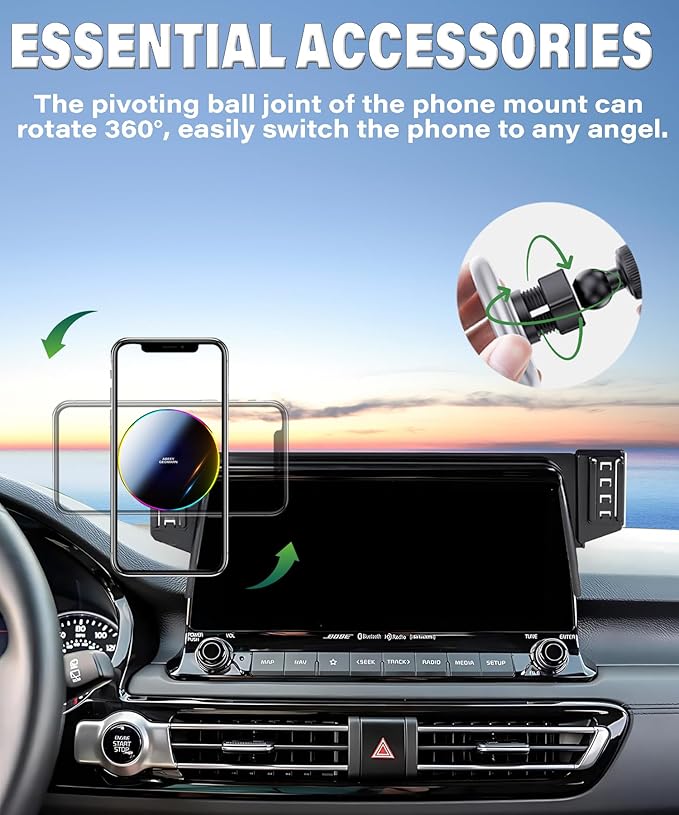 Car Phone Holder for Kia Seltos 2021 2022 2023 Accessories Apply to 8/10.25 Inch Touchscreen 15W Fast Wireless Charger Screen Fixed Clip HandsFree Cell Phone Mount 360° Rotation