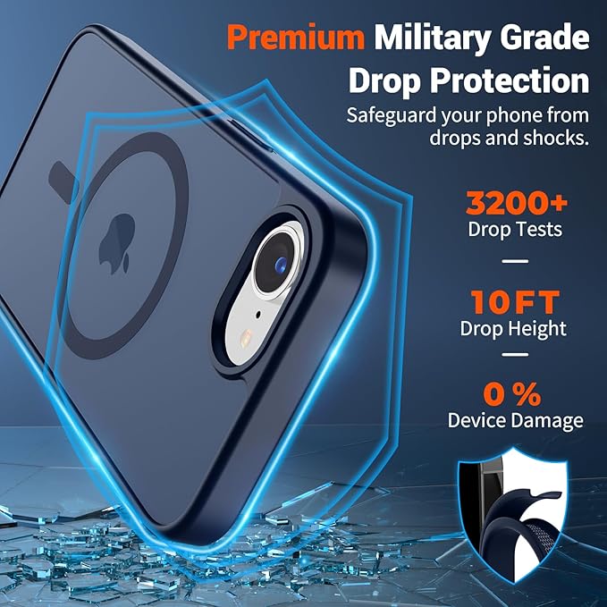 SUPFINE Magnetic for iPhone 17e Case/iPhone 16e Case with Screen Protector (Compatible with MagSafe) (Military Grade Drop Protection) Translucent Matte Shockproof Phone Cover,Dark Blue