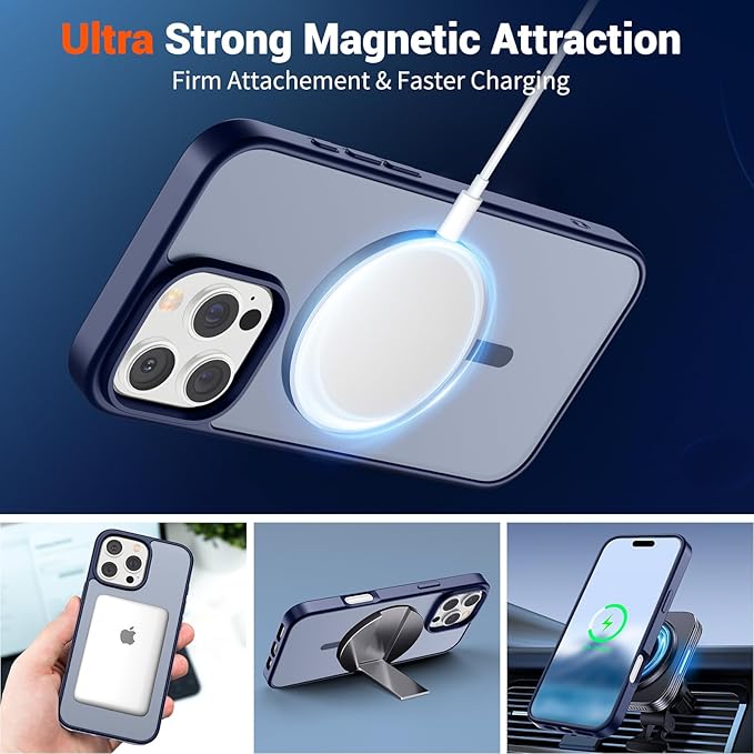 SUPFINE Magnetic for iPhone 16 Pro Case (Compatible with MagSafe) (Military Grade Drop Protection) Slim Translucent Matte Shockproof with Anti-Fingerprint Phone Case,Navy Blue