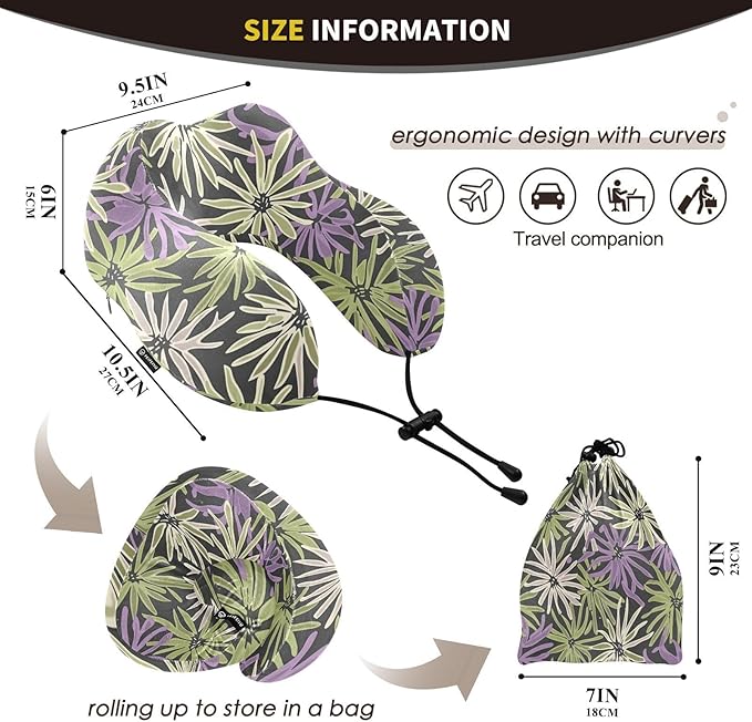 Large Wildflower Purple Portable U-Shape Travel Pillow for car Travel kit Sleeping Lumbar Support