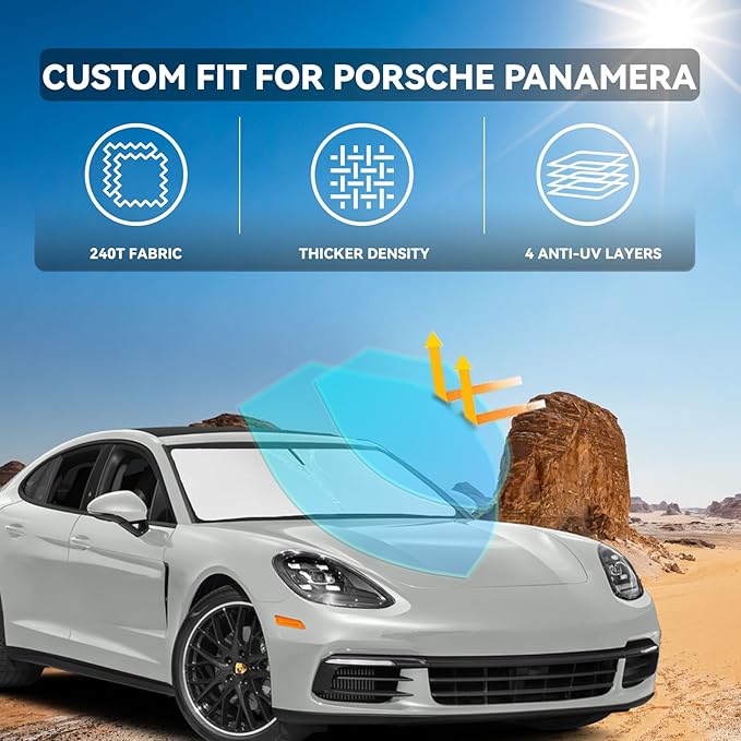 for Porsche Panamera 2017-2025 Windshield Sun Shade - 4 Layers Car Sunshades for Front Windows Shade Cover Custom Fit Panamera Sun Visor 250T Retractable Shade Blocks UV Rays Car Accessories