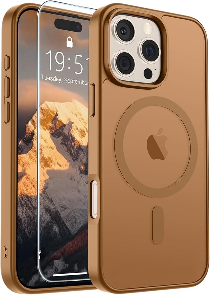 SUPFINE Magnetic for iPhone 16 Pro Max Case (Compatible with MagSafe) (Military Grade Drop Protection) Slim Translucent Matte Shockproof with Anti-Fingerprint Phone Case,Brown