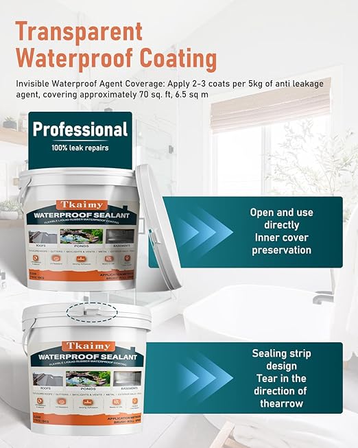 Transparent Waterproof Coating 175oz, Water-Based Invisible Waterproof Agent Leak Repair Sealant, Indoor & Outdoor Roofs, Shower Walls, Bathroom, Kitchen, Liquid Water Proof Clear Sealant