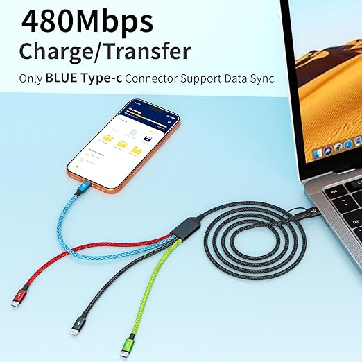 Travel Essentials 4 in 2 Multi Charging Cable [3Pack 5FT], Car Accessories Charging Cable, Chargers for Multiple Devices ith IP/Type C/Type C/Micro, Compatible with Most Phones/Tablets and More