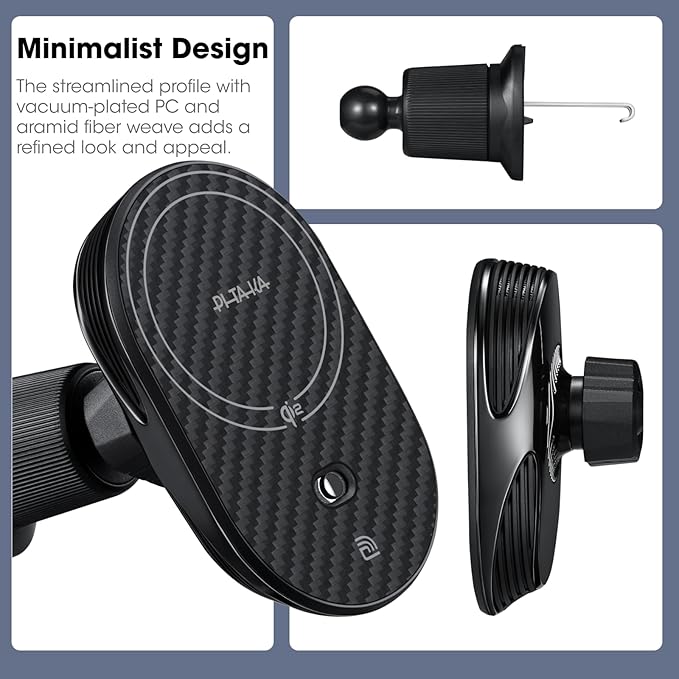 pitaka for Qi2 MagSafe Car Mount Charger, 15W Magnetic Car Phone Holder for iPhone 17/16/15/14/13 Series with NFC Feature, Air Vent [MagEZ Car Mount Pro 2 Qi2]