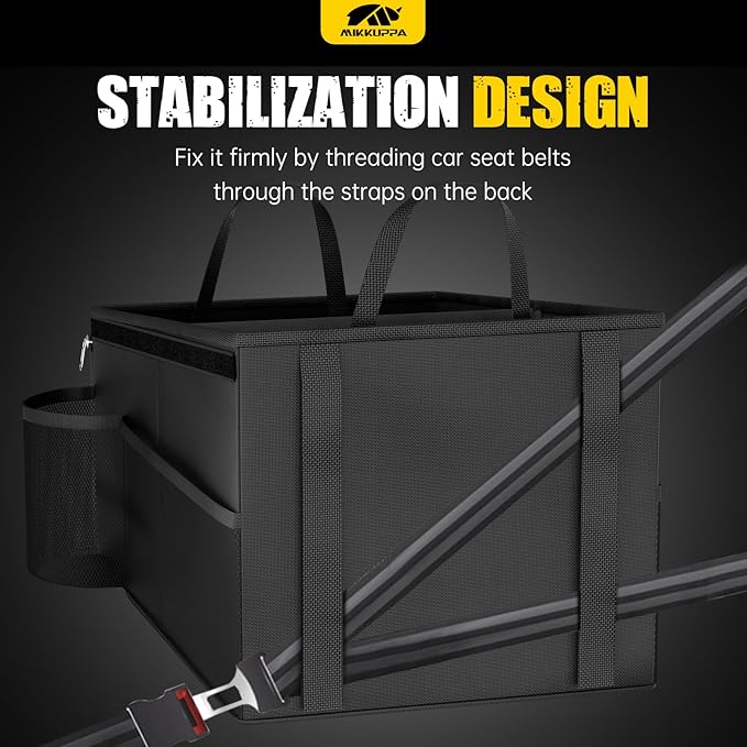 MIKKUPPA Car Seat Organizer - Front Passenger & Backseat Organizer with Tissue Box & Cup Holder, Car Seat Storage Box with Mesh Pockets, Road Trip Essentials for Kids