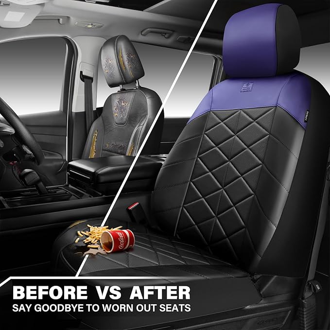 CAR PASS Nappa Leather Waterproof Car Seat Covers Two Front, 3D Foam Automotive Seat Covers with Memory Foam, Universal Fit for Cars SUV Truck Sedan, Airbag Compatible, Black Blue