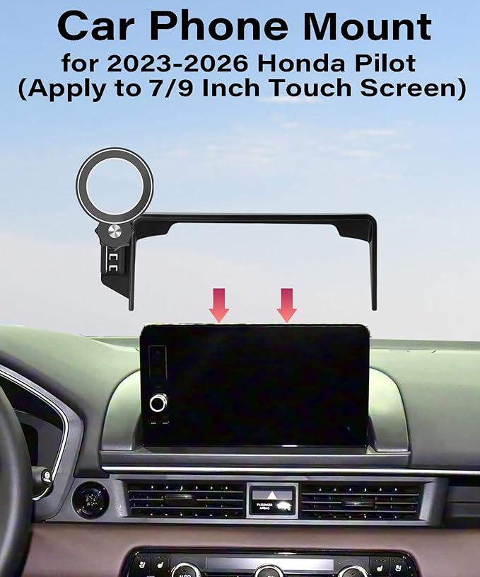 Car Phone Holder for Honda Pilot 2023 2024 2025 2026 Accessories Apply to 7/9 Inch Touch Screen Fixed Clip Magnetic Cell Phone Mount Hands-Free 360 Degree Rotation
