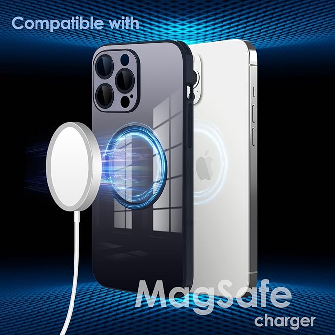 Guppy Compatible with iPhone 15 Pro Case Magnetic, with Full Camera Lens Protector [Compatible with MagSafe] Scratch Resistant Gradient Glass Back Cover Phone Case-Black