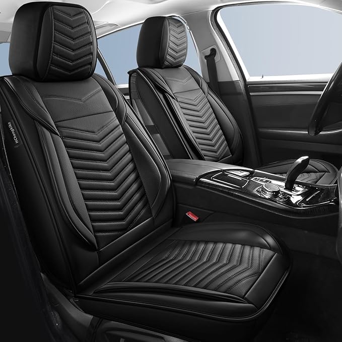 Nappa Leather Car Seat Covers Full Set, Black Car seat Protector 5 Seats, Waterproof Car Seat Cushion, Universal Automotive Seat Covers Fit for SUV Truck Pick-up Sedan, Front and Rear