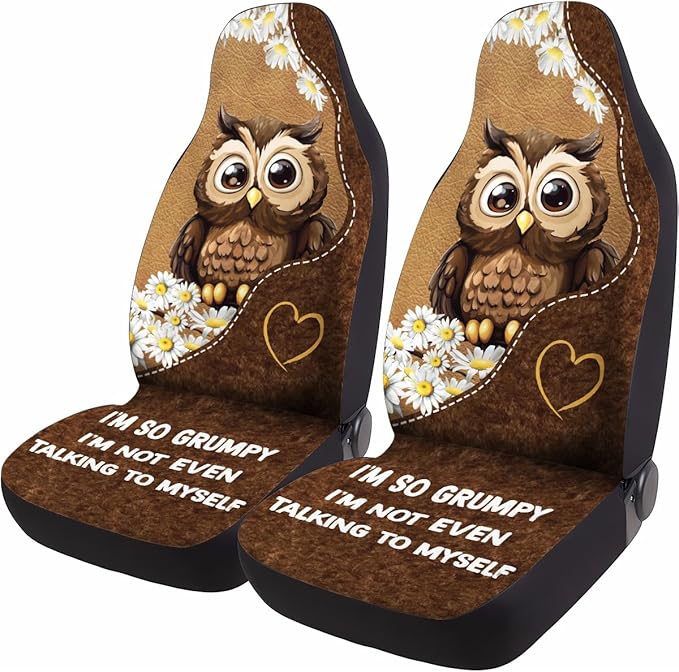 GENANY Cute Owl Car Seat Covers Set of 2, Breathable Front Seat Covers for Truck Sedan SUV, Funny Car Accessories, Owl Gift for Women