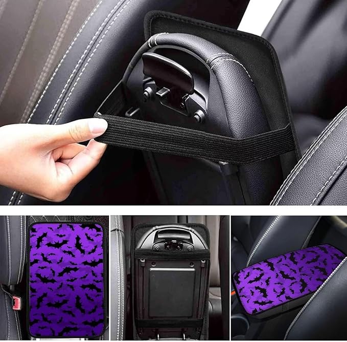 Purple Bat Vehicle Armrest Covers Armrest Seat Box Cover Protector Middle Storage Organizer Pad Aesthetic Interior Decor