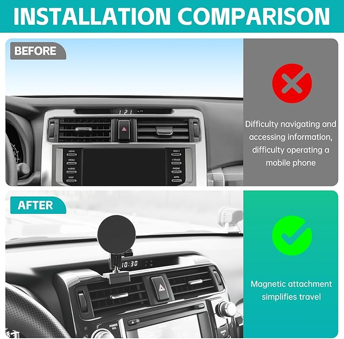 Magnetic Phone Mount for 2010-2024 Toyota 4Runner Accessories, Magsafe Dash Cell Phone Holder Multi-Mount Phone Stand with Extra Clip Bracket for Smartphone for 5th Gen 4-Runner Accessories