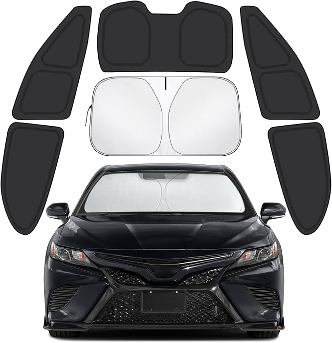 Car Window Shades for Toyota Camry 2018-2024 Accessories - Full Set 6PCS Side Window Sunshades with Memory Frame & Blackout Fabric, Privacy UV Shield for Camping/Travel