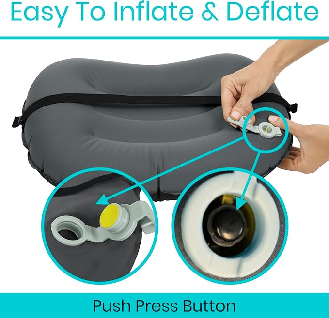 Vive Inflatable Lumbar Pillow - Cushion for Airplane Seat Travel Support - Lower Back Cushion for Car, Office Chair - Adjustable Firm Air Neck Pain, Sciatica Relief - Compact Portable Camping Headrest