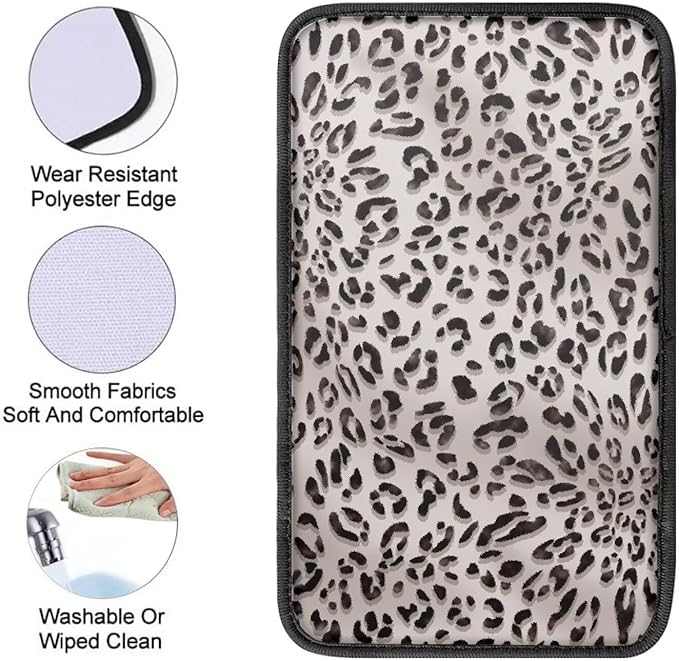 Dreaweet Gray Leopard Print Arm Rest Cover for Car Center Console Cover Fashion Cheetah Print Car Accessories Armrest Cover Center Console Cushion Pad Universal for SUV Truck Van Sedan