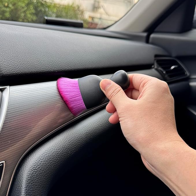 Car Detailing Brush, Soft Bristle Cleaning Brush, Scratch-Free Auto Duster Tool for Dashboard, Air Vents, Leather & Interior Cleaning (Black&Purple&Rose)